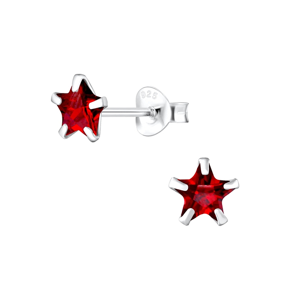 6mm Star Cubic Zirconia Silver Stud Earrings - 1349