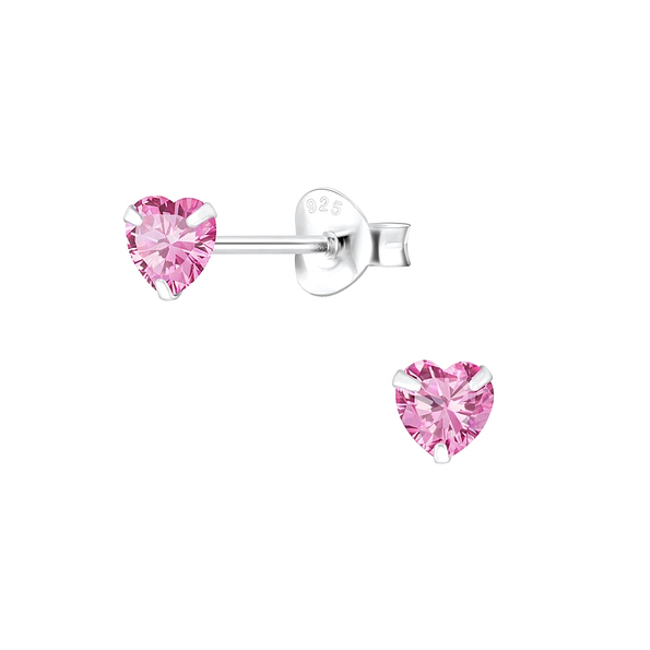 4mm Heart Cubic Zirconia Silver Stud Earrings - 1341