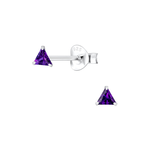 3mm Triangle Cubic Zirconia Silver Stud Earrings - 1979
