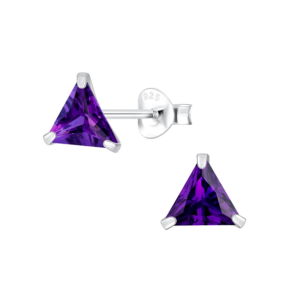 6mm Triangle Cubic Zirconia Silver Stud Earrings - 1981