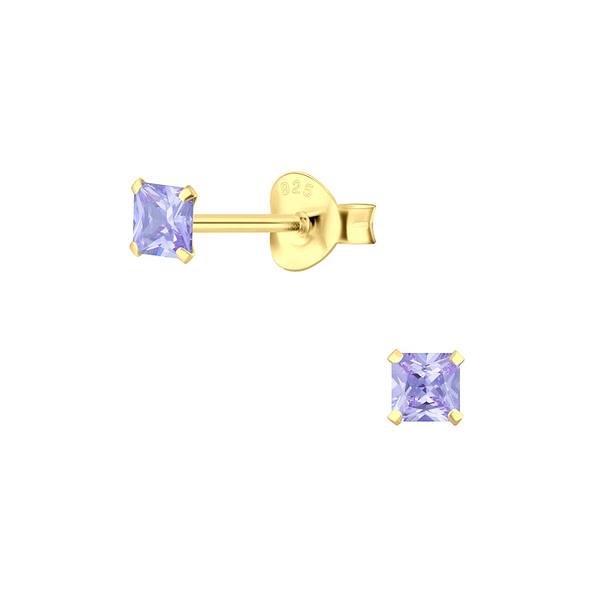 3mm Square Cubic Zirconia Silver Stud Earrings - 3155