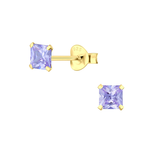 4mm Square Cubic Zirconia Silver Stud Earrings - 3157