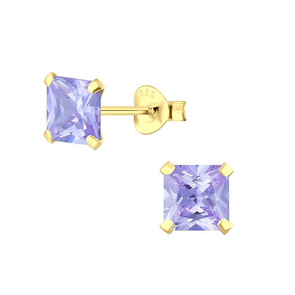 6mm Square Cubic Zirconia Silver Stud Earrings - 3159