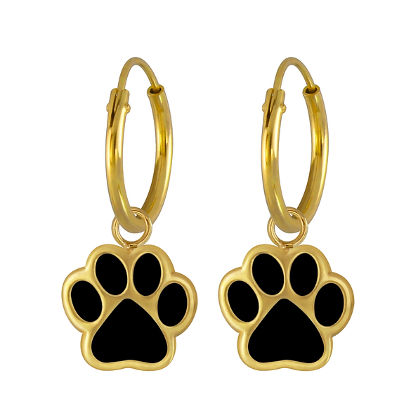 Silver Paw Print Charm Hoop Earrings - 3108