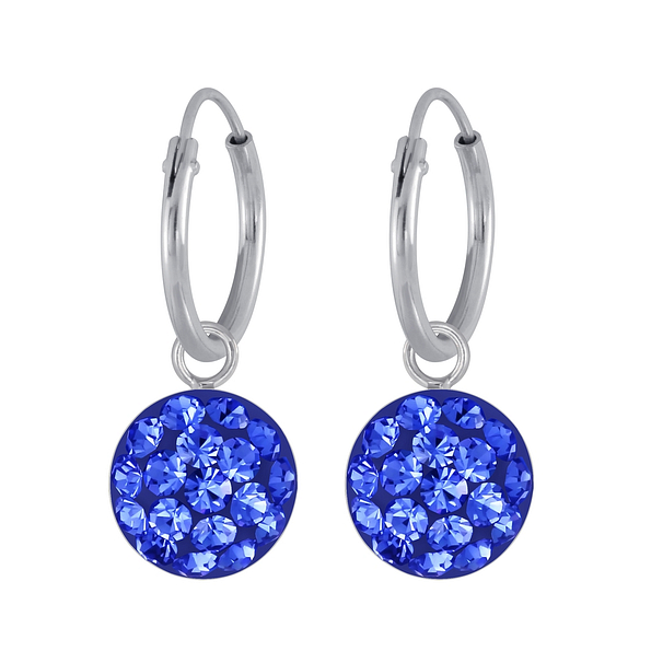 Silver Round Crystal Charm Hoop Earrings - 3126