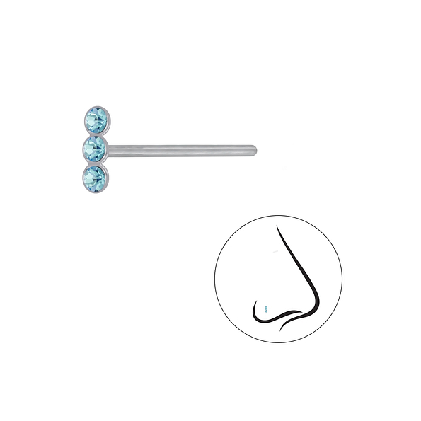 Silver Bar Crystal Nose Stud - 3232