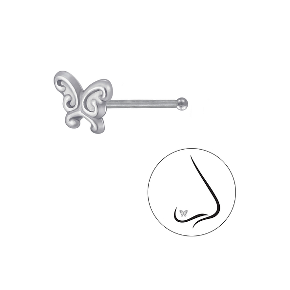 Silver Butterfly Nose Stud With Ball - 3238