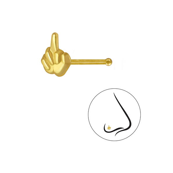 Silver Middle Finger Nose Stud With Ball - 3245