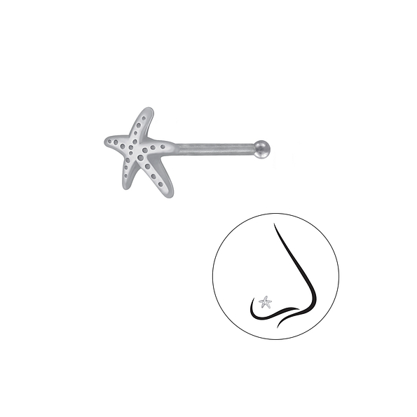 Silver Starfish Nose Stud With Ball - 3290