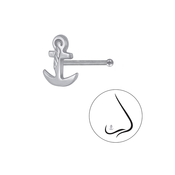 Silver Anchor Nose Stud With Ball - 3322