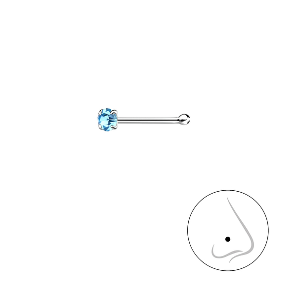 2mm Round Silver Crystal Nose Stud With Ball - 3305