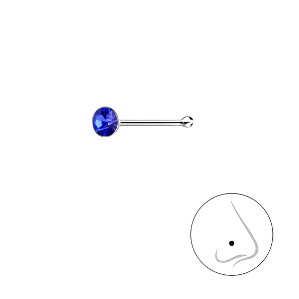 2.5mm Round Crystal Silver Nose Stud With Ball - 3270