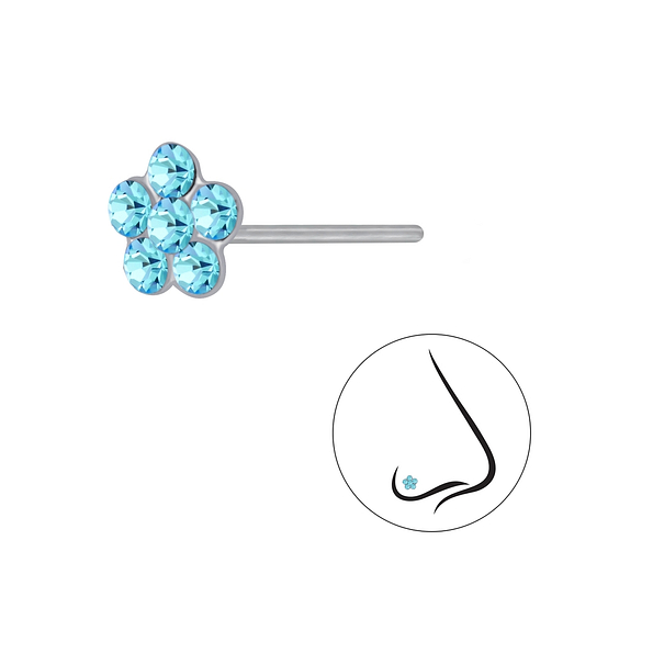 Silver Flower Crystal Nose Stud - 3253