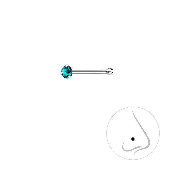 2mm Round Crystal Silver Nose Stud With Ball - 3318