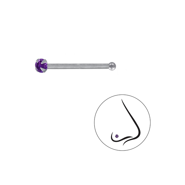 2mm Round Cubic Zirconia Silver Nose Stud With Ball - 3303