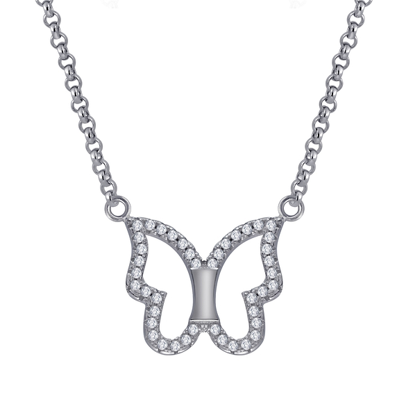 Silver Butterfly Cubic Zirconia Necklace - 3423
