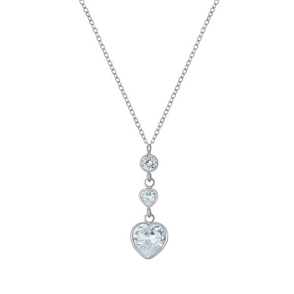 Silver Heart Cubic Zirconia Necklace - 3433