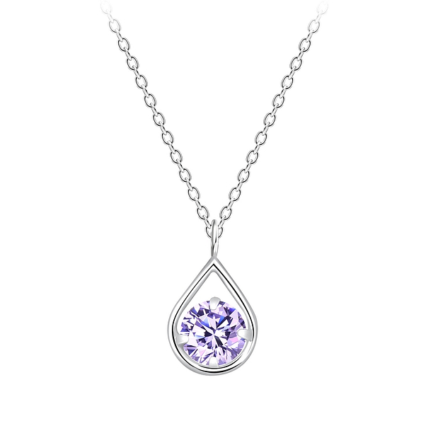 Silver Tear Drop Cubic Zirconia Necklace - 3554