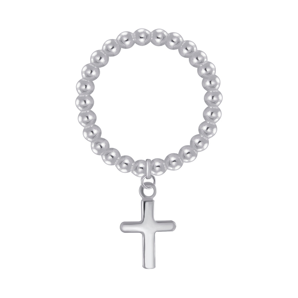 Silver Cross Ball Adjustable Ring - 3577