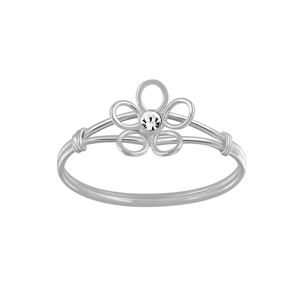 Silver Flower Crystal Ring - 3581