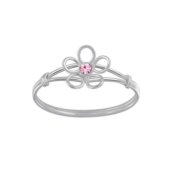 Silver Flower Crystal Ring - 3582