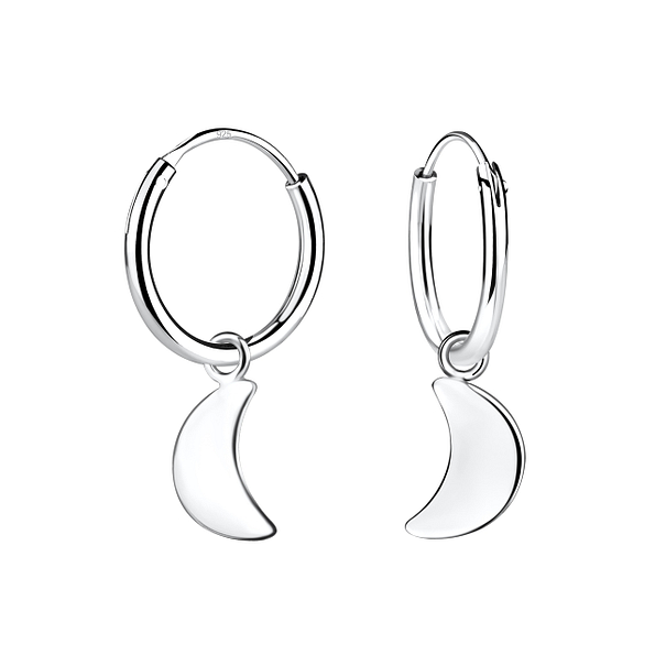Silver Moon Charm Hoop Earrings - 3781