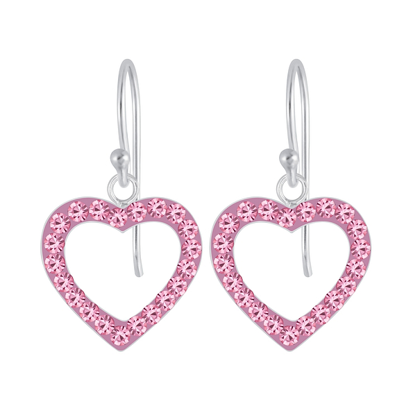 Silver Heart Crystal Earrings - 3827