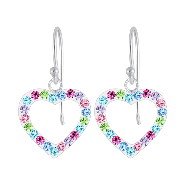 Silver Heart Crystal Earrings - 3828