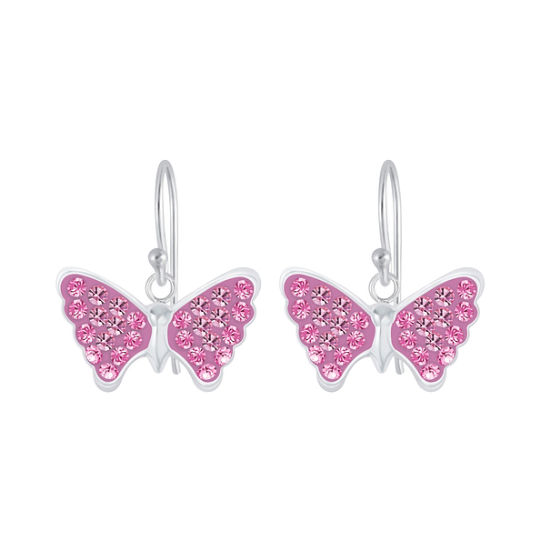 Silver Butterfly Crystal Earrings - 4069