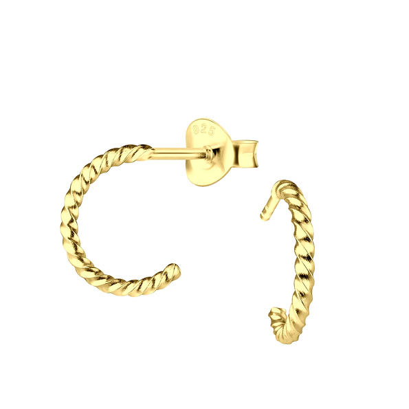 Silver Half Hoop Stud Earrings - 3945