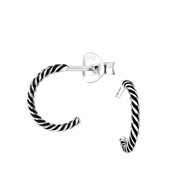 Silver Half Hoop Stud Earrings - 3944