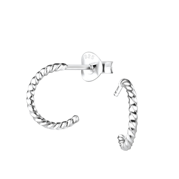 Silver Half Hoop Stud Earrings - 3943
