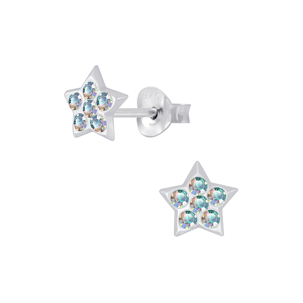 Silver Star Crystal Stud Earrings - 4020