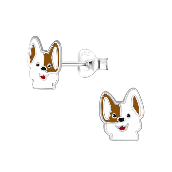Silver Dog Stud Earrings - 4162