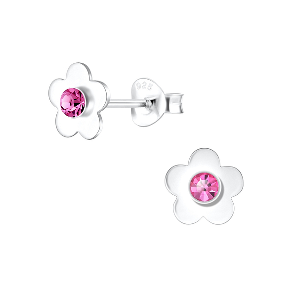Silver Flower Stud Earrings - 4146