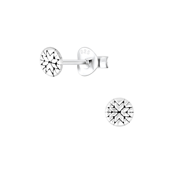 Silver Patterned Stud Earrings - 3816