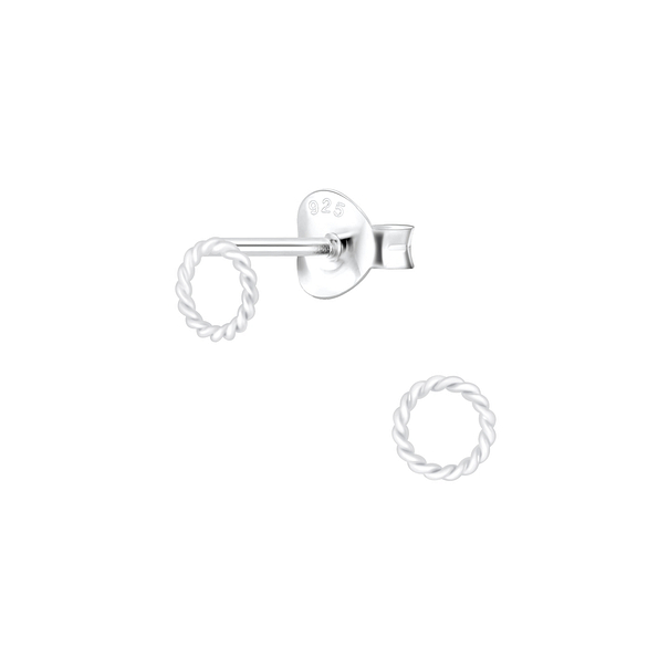 Silver Twisted Circle Stud Earrings - 3893