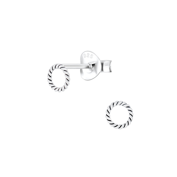 Silver Twisted Circle Stud Earrings - 3894