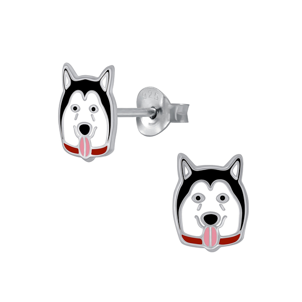 Silver Husky Dog Stud Earrings - 3981
