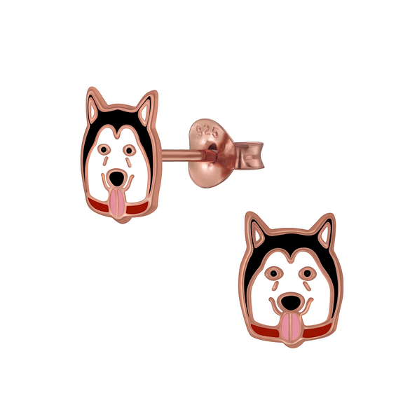 Silver Husky Dog Stud Earrings - 3989