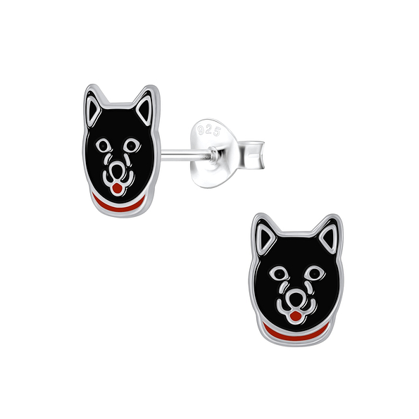 Silver Husky Dog Stud Earrings - 3918