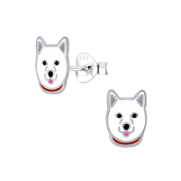 Silver Husky Dog Stud Earrings - 3862