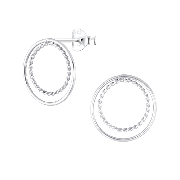 Silver Double Ring Stud Earrings - 3819