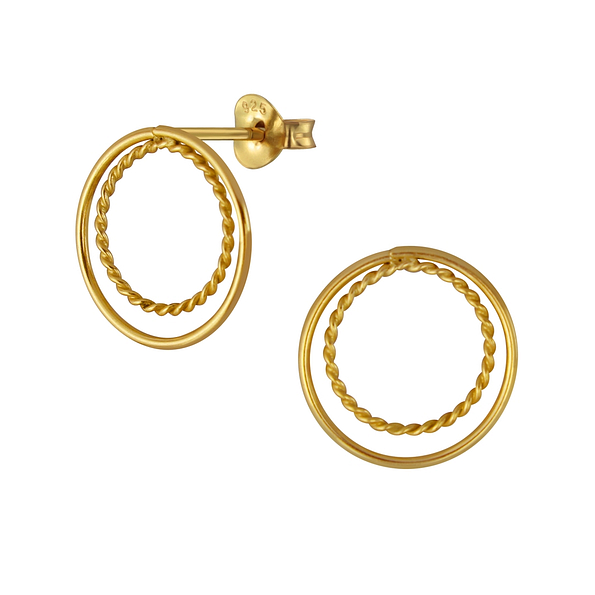 Silver Double Ring Stud Earrings - 3821