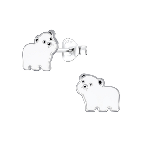 Silver Bear Stud Earrings - 4195
