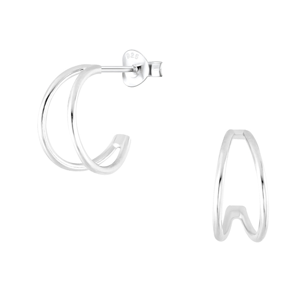 Silver Half Hoop Stud Earrings - 3884