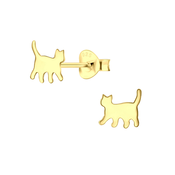 Silver Cat Stud Earrings - 3789