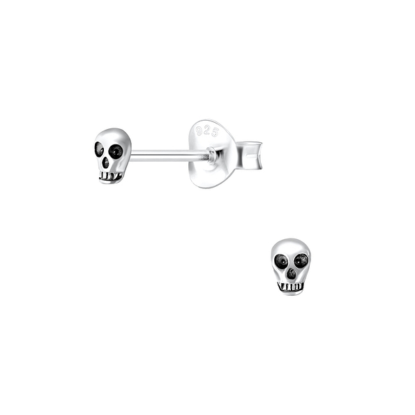 Silver Skull Stud Earrings - 4188
