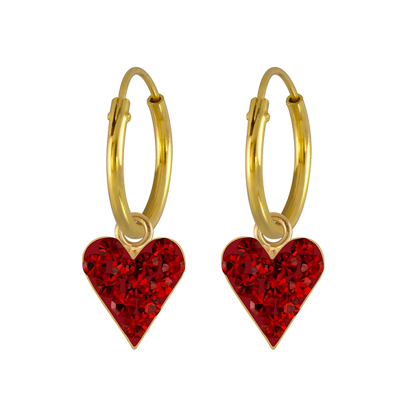 Silver Heart Crystal Charm Hoop Earrings - 3807