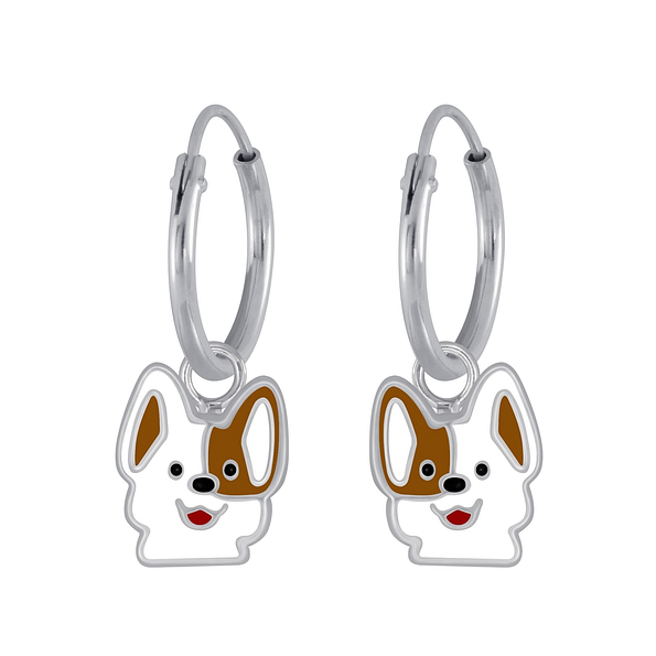 Silver Dog Charm Hoop Earrings - 4165